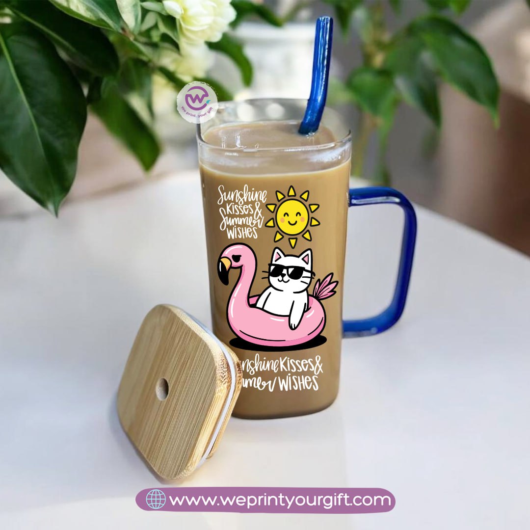 iced coffee cup -Glass cup with straw- Summer