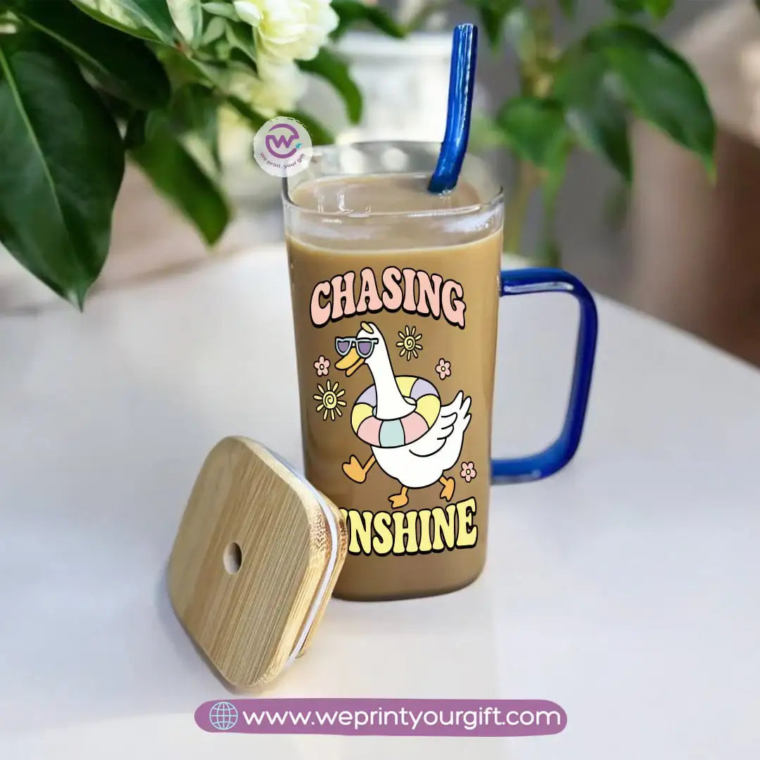 iced coffee cup -Glass cup with straw- Summer - WE PRINT
