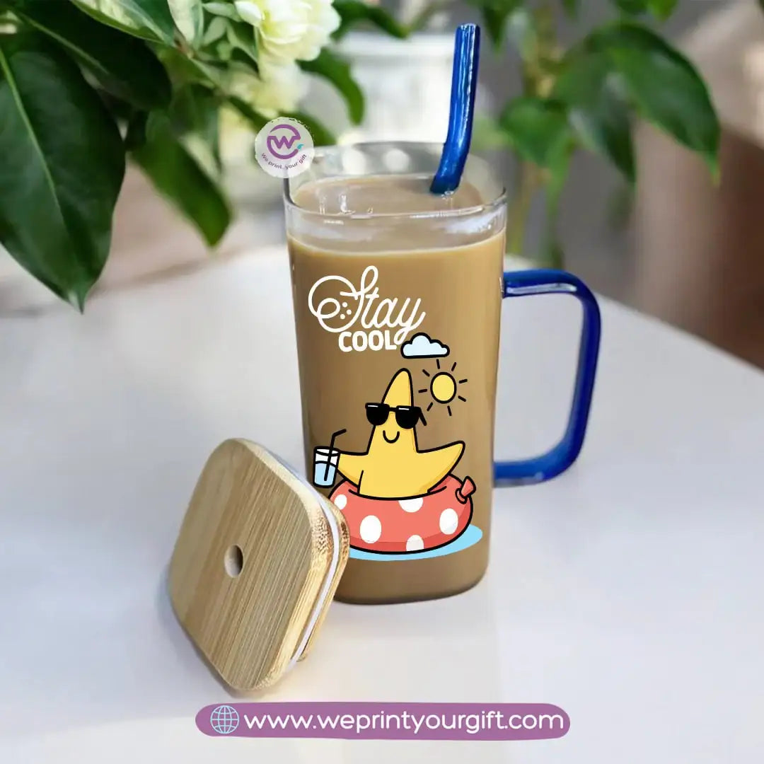 iced coffee cup -Glass cup with straw- Summer - WE PRINT