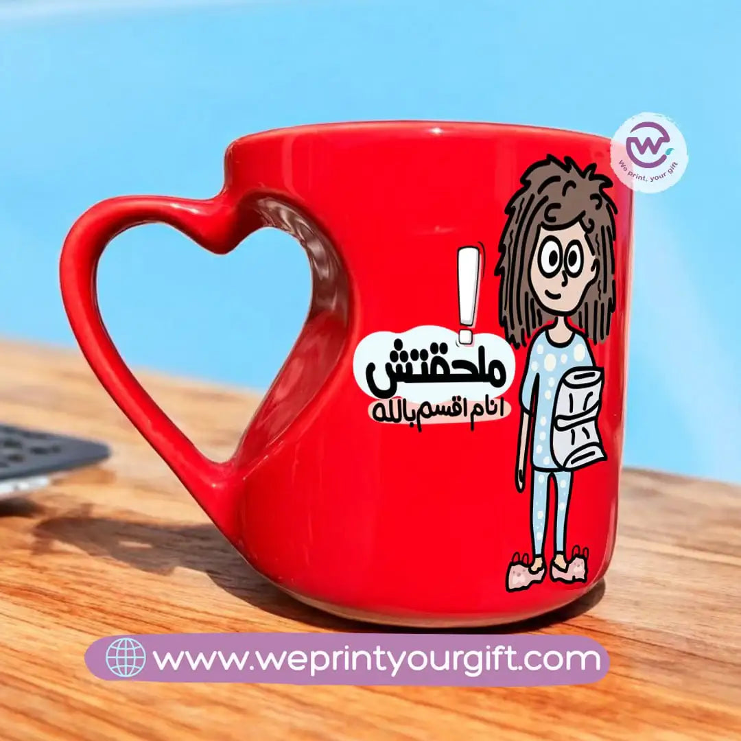 Red ceramic mug- Heart handle- Comic - WE PRINT
