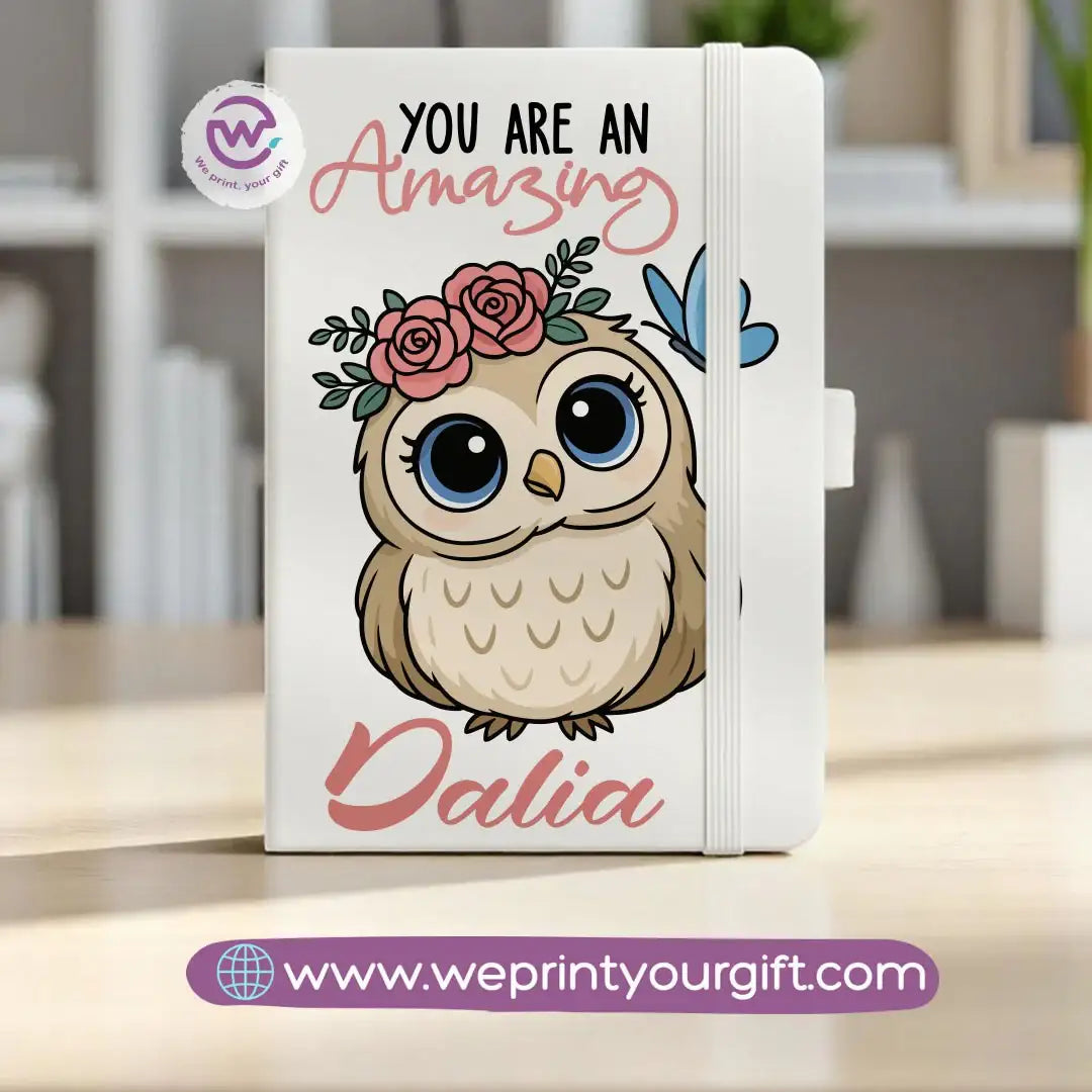 Rubber Notebook- Owl- Names - WE PRINT