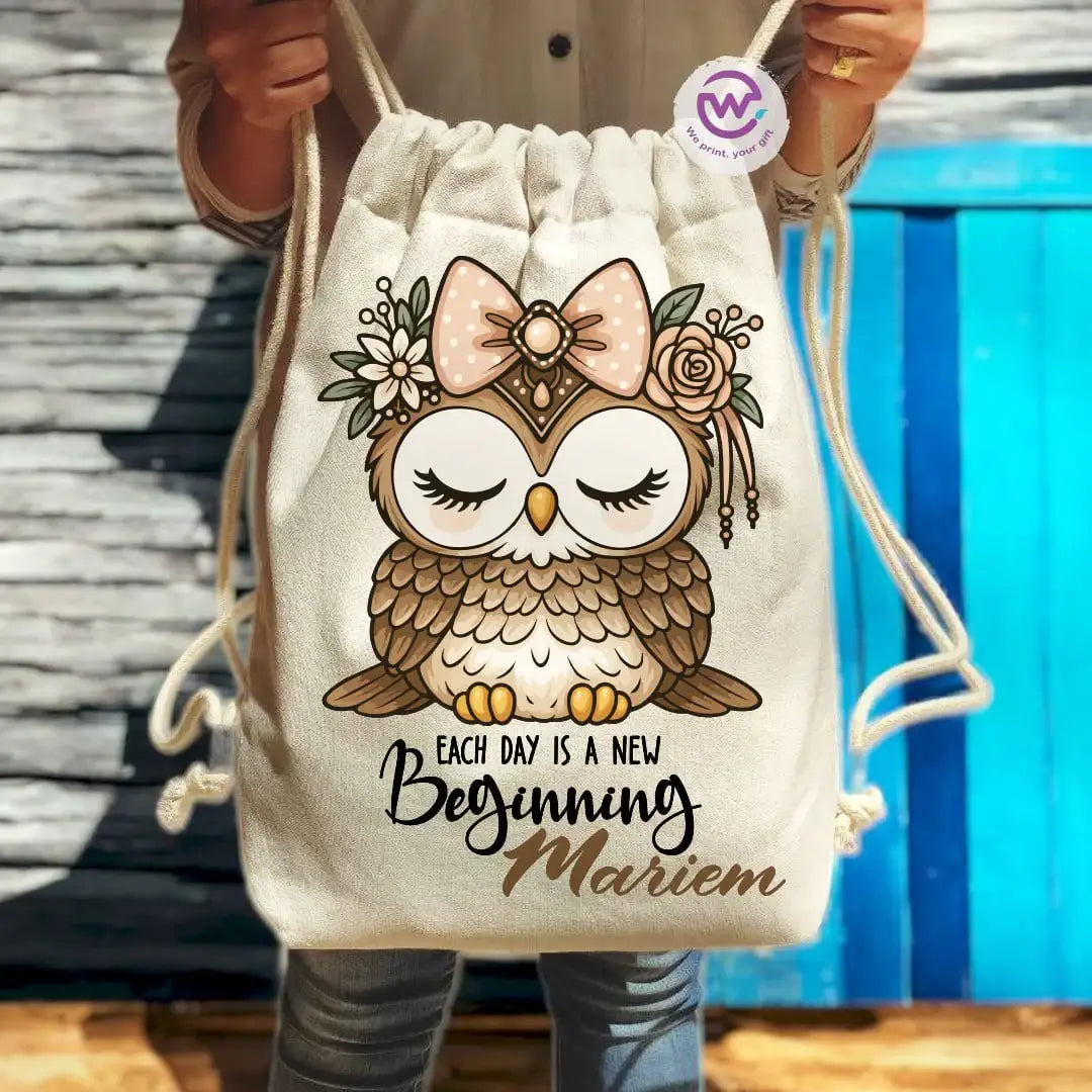 Drawstring Bag- Owl -Names - WE PRINT