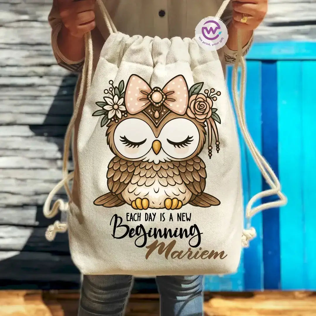 Drawstring Bag- Owl -Names - WE PRINT