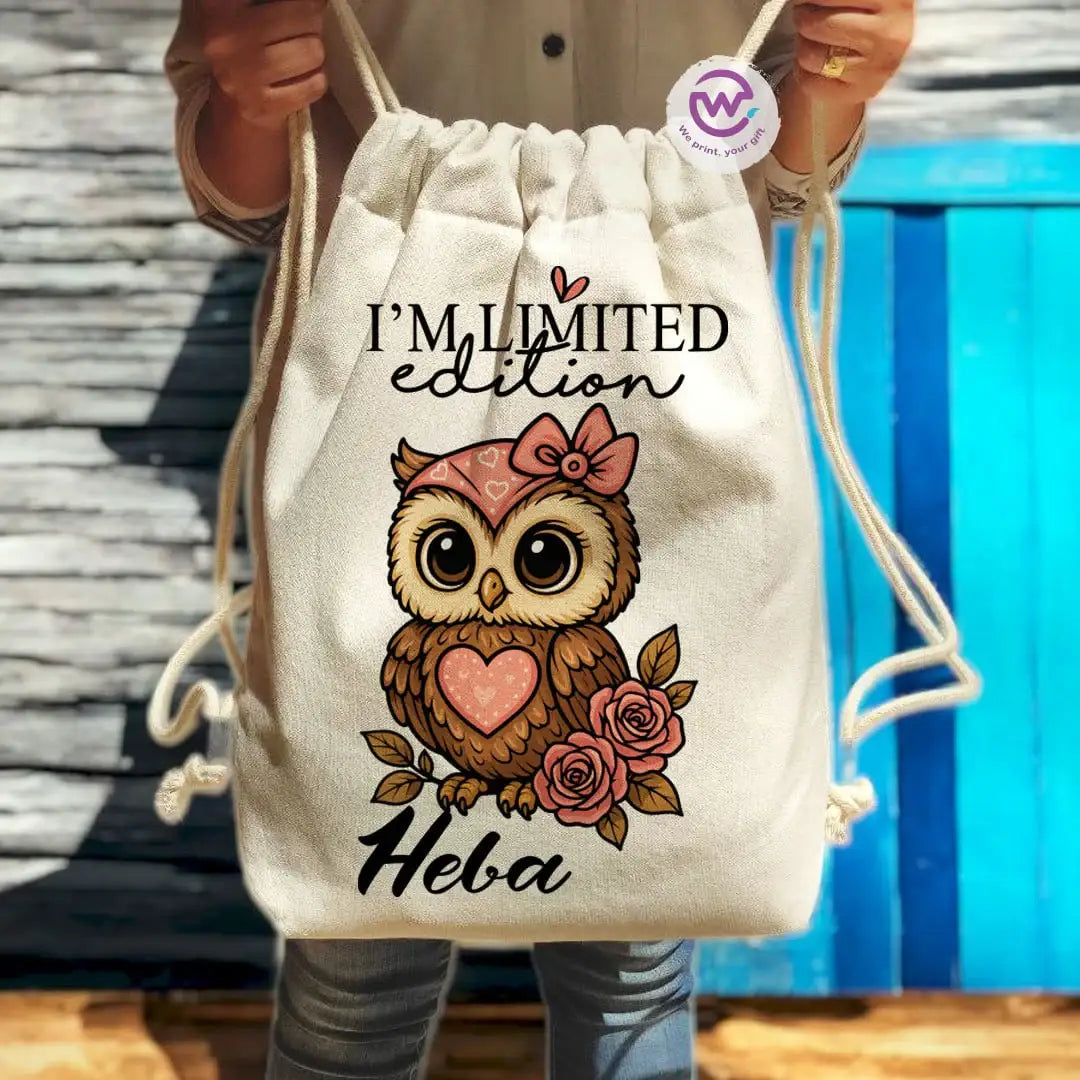 Drawstring Bag- Owl -Names - WE PRINT