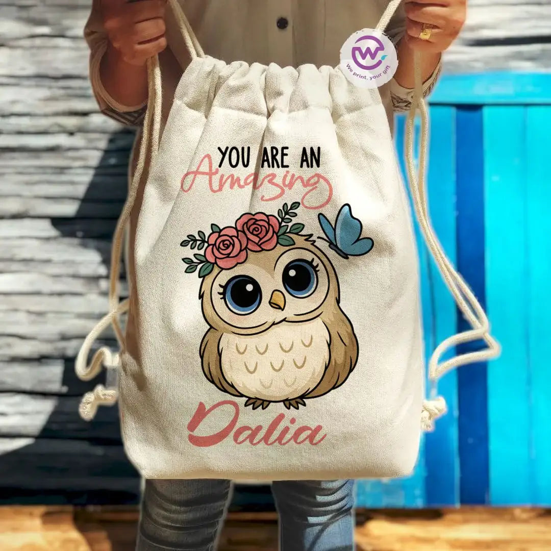 Drawstring Bag- Owl -Names - WE PRINT