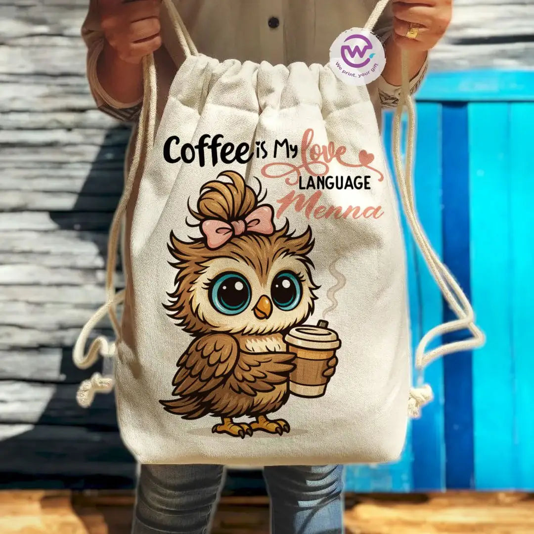 Drawstring Bag- Owl -Names - WE PRINT