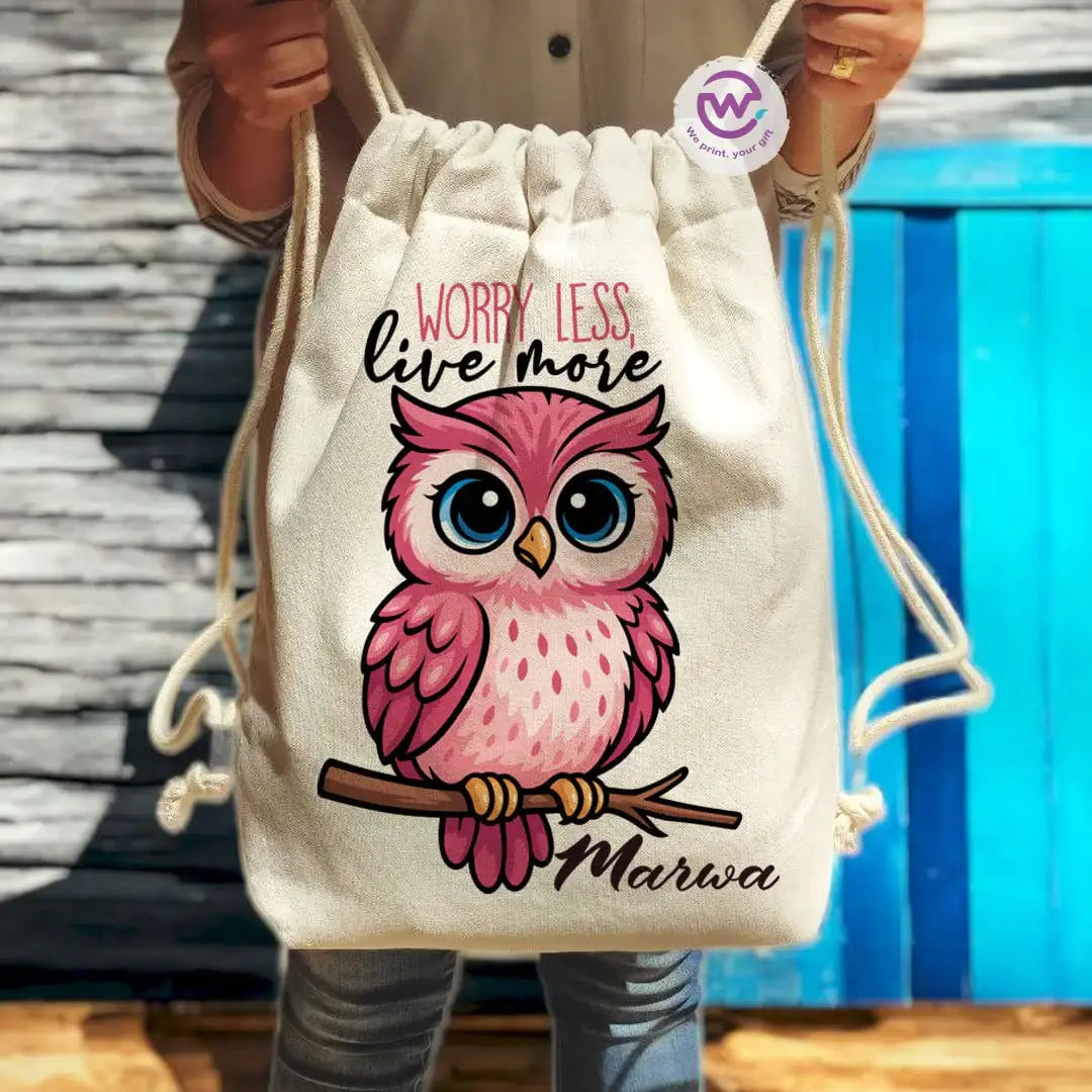 Drawstring Bag- Owl -Names - WE PRINT