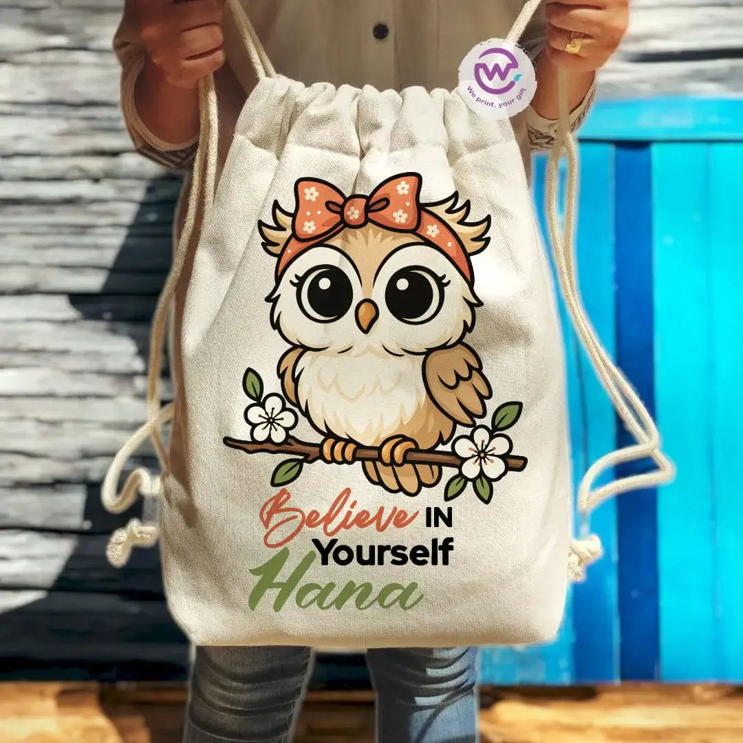 Drawstring Bag- Owl -Names - WE PRINT