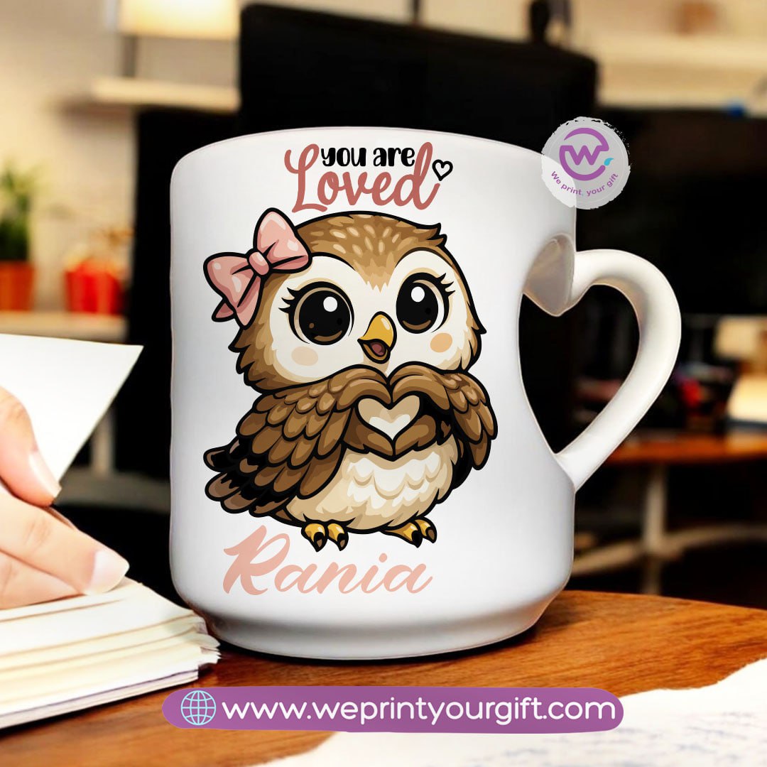 Personalized mug- Heart handle mug- Owl