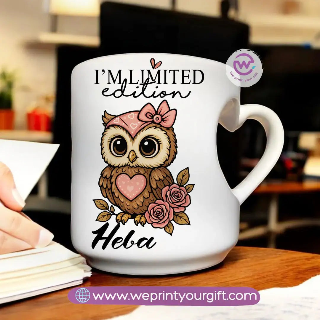 Personalized mug- Heart handle mug- Owl - WE PRINT