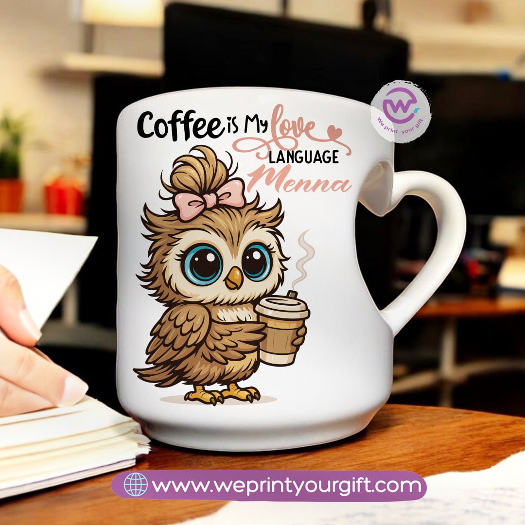 Personalized mug- Heart handle mug- Owl