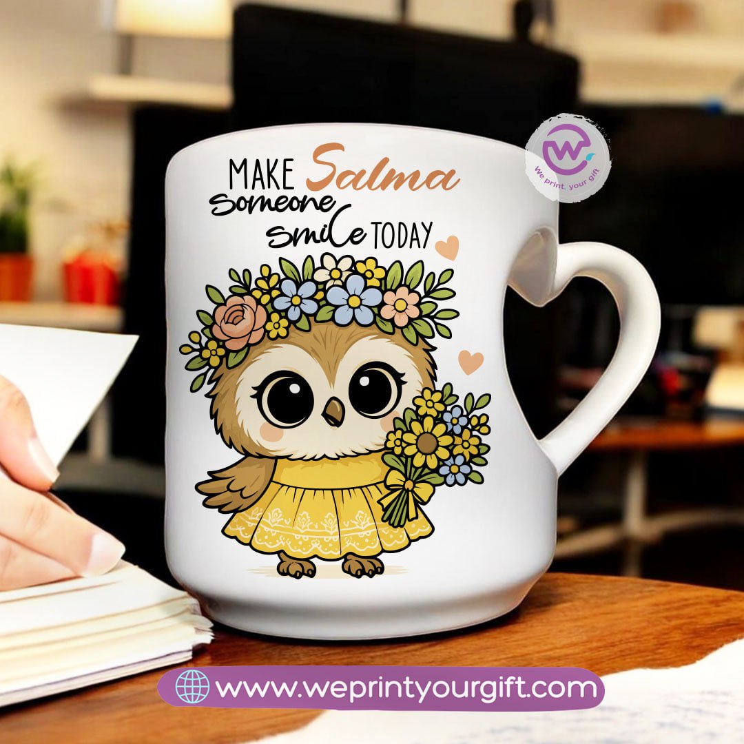 Personalized mug- Heart handle mug- Owl