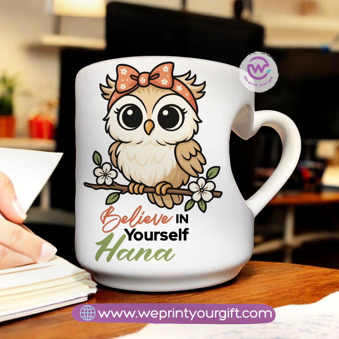 Personalized mug- Heart handle mug- Owl