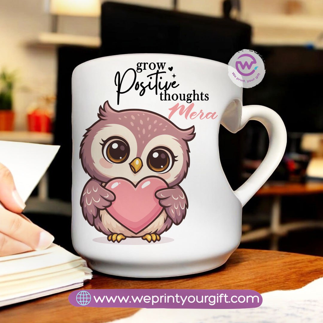 Personalized mug- Heart handle mug- Owl