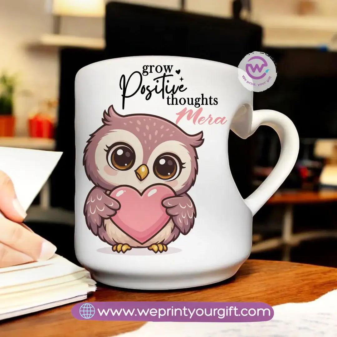 Personalized mug- Heart handle mug- Owl - WE PRINT