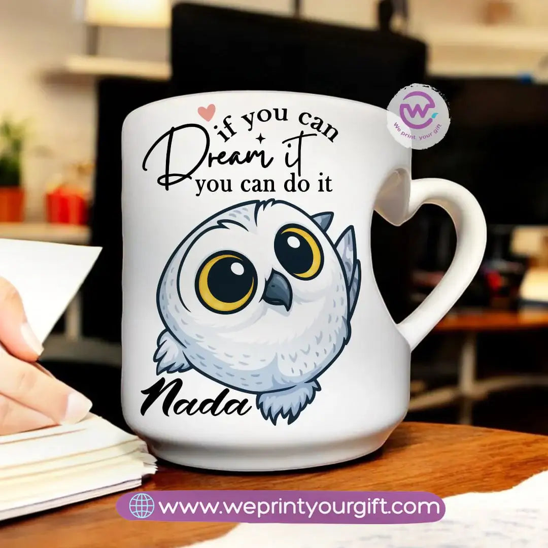 Personalized mug- Heart handle mug- Owl - WE PRINT