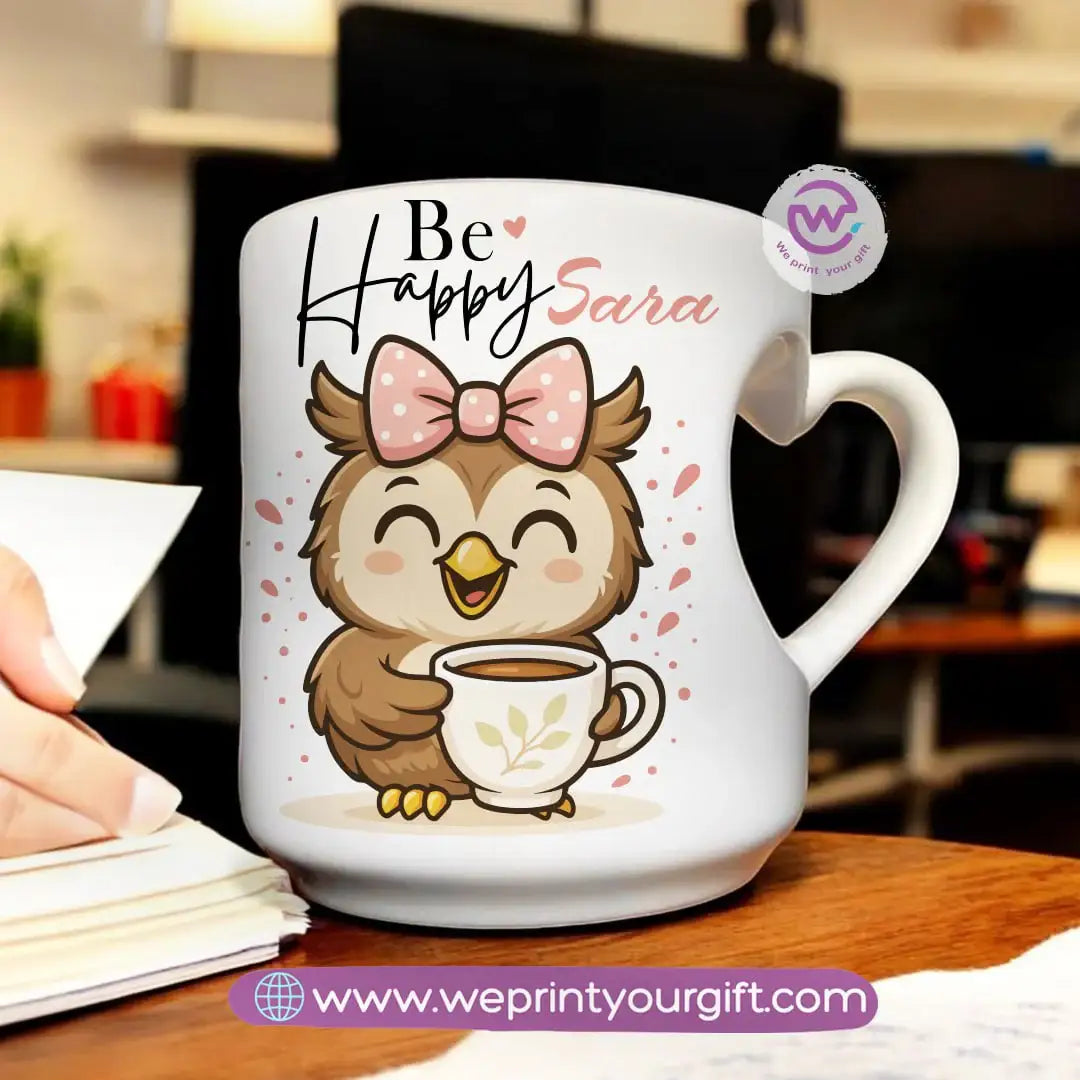 Personalized mug- Heart handle mug- Owl - WE PRINT