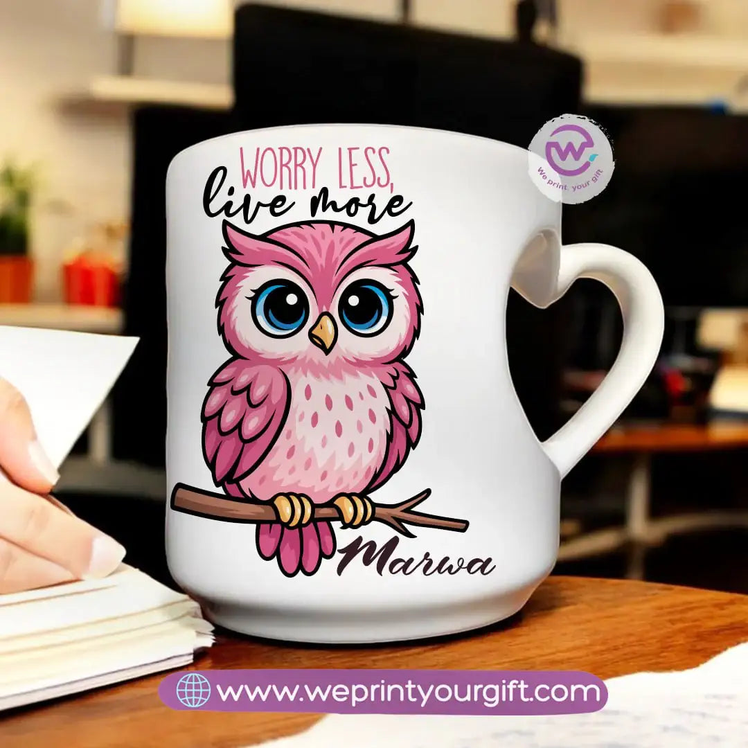 Personalized mug- Heart handle mug- Owl - WE PRINT