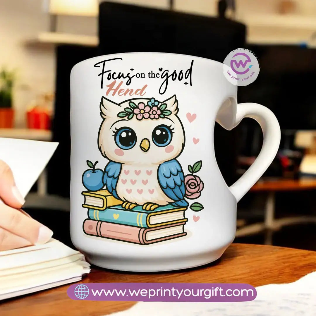 Personalized mug- Heart handle mug- Owl - WE PRINT