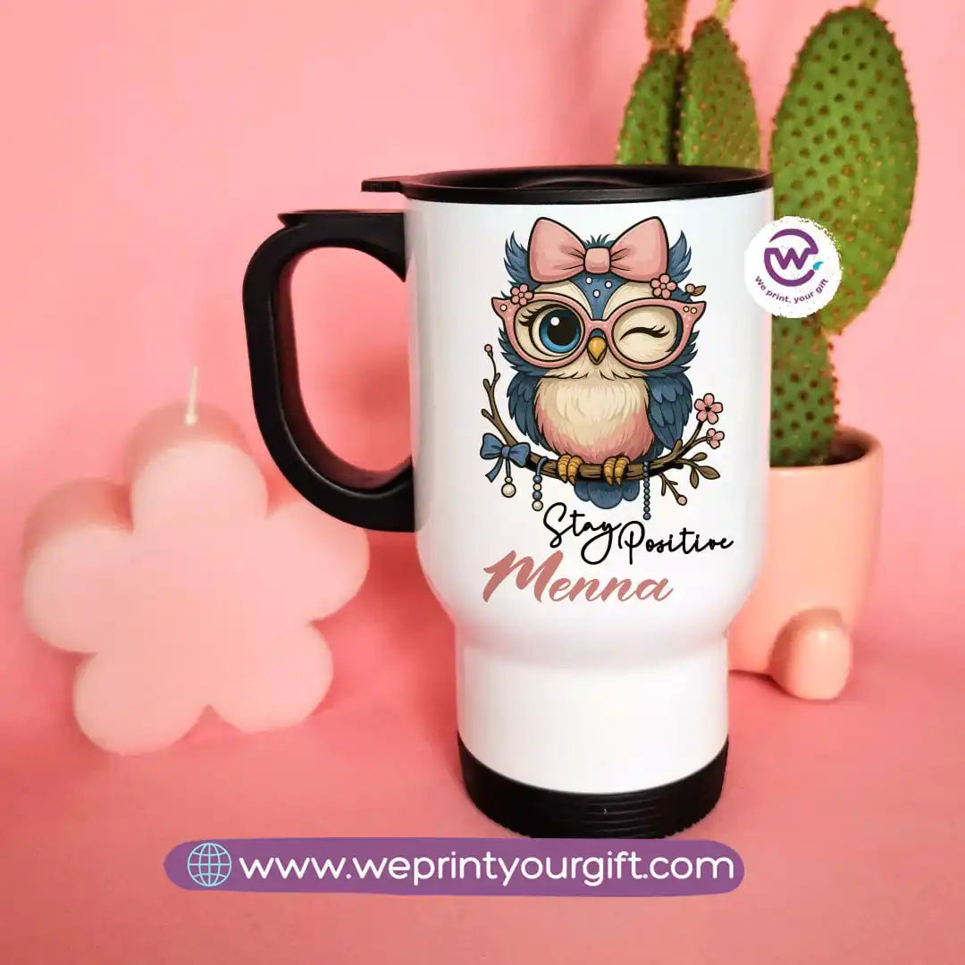 Travel mug with handle- Owl