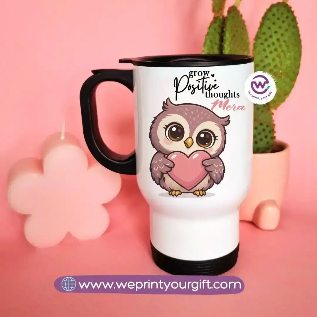 Travel mug with handle- Owl - WE PRINT