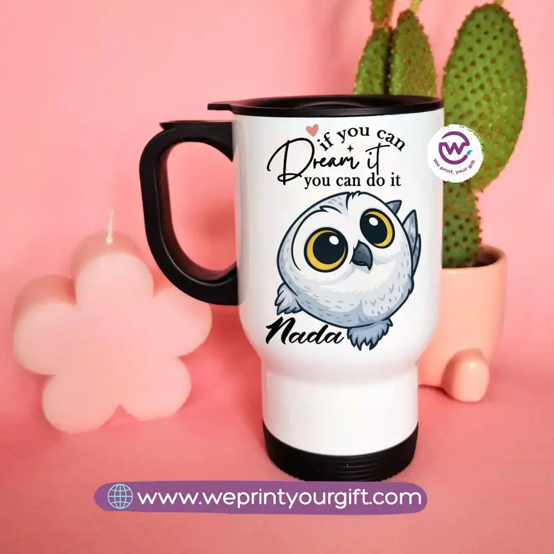 Travel mug with handle- Owl