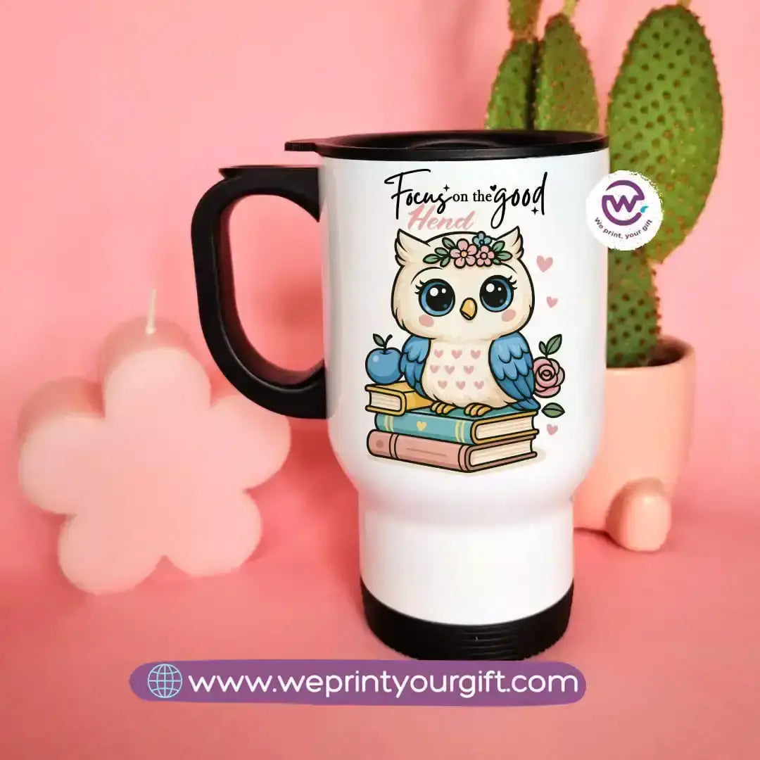 Travel mug with handle- Owl - WE PRINT
