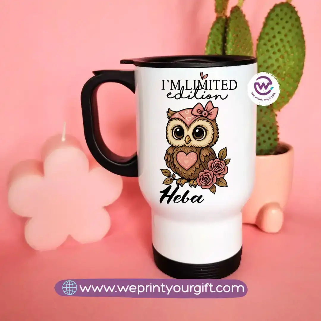 Travel mug with handle- Owl - WE PRINT