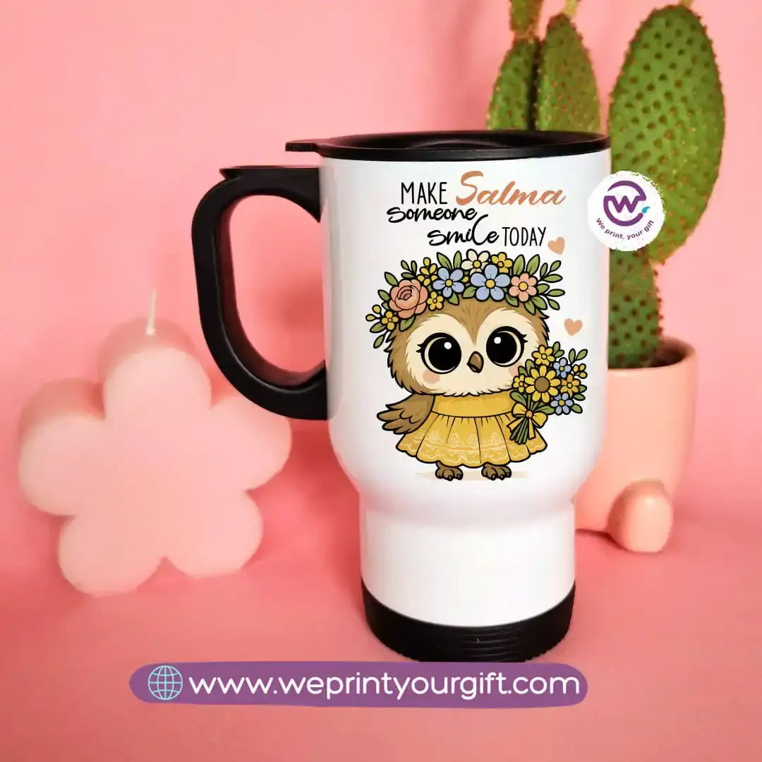 Travel mug with handle- Owl - WE PRINT