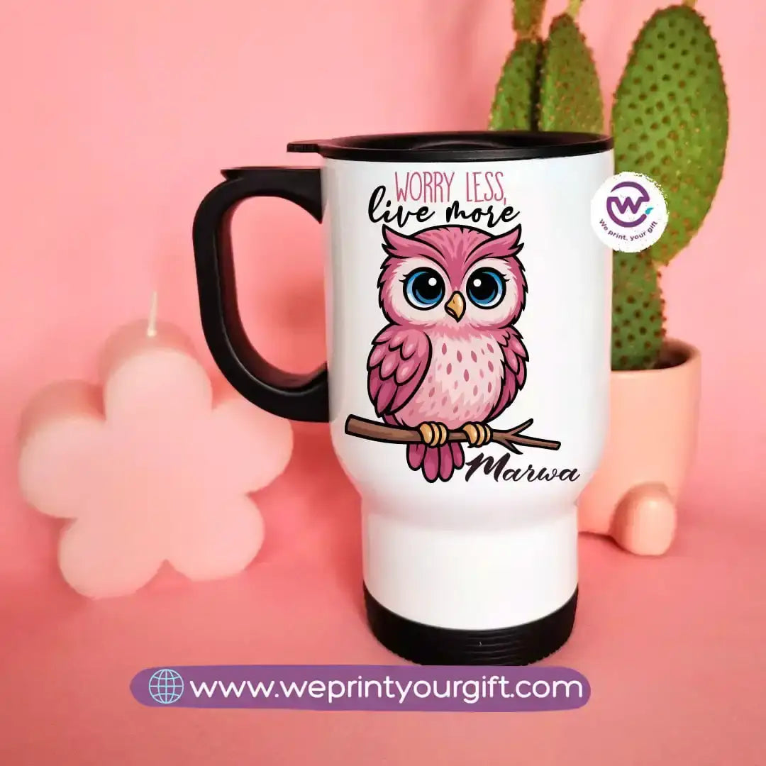 Travel mug with handle- Owl - WE PRINT