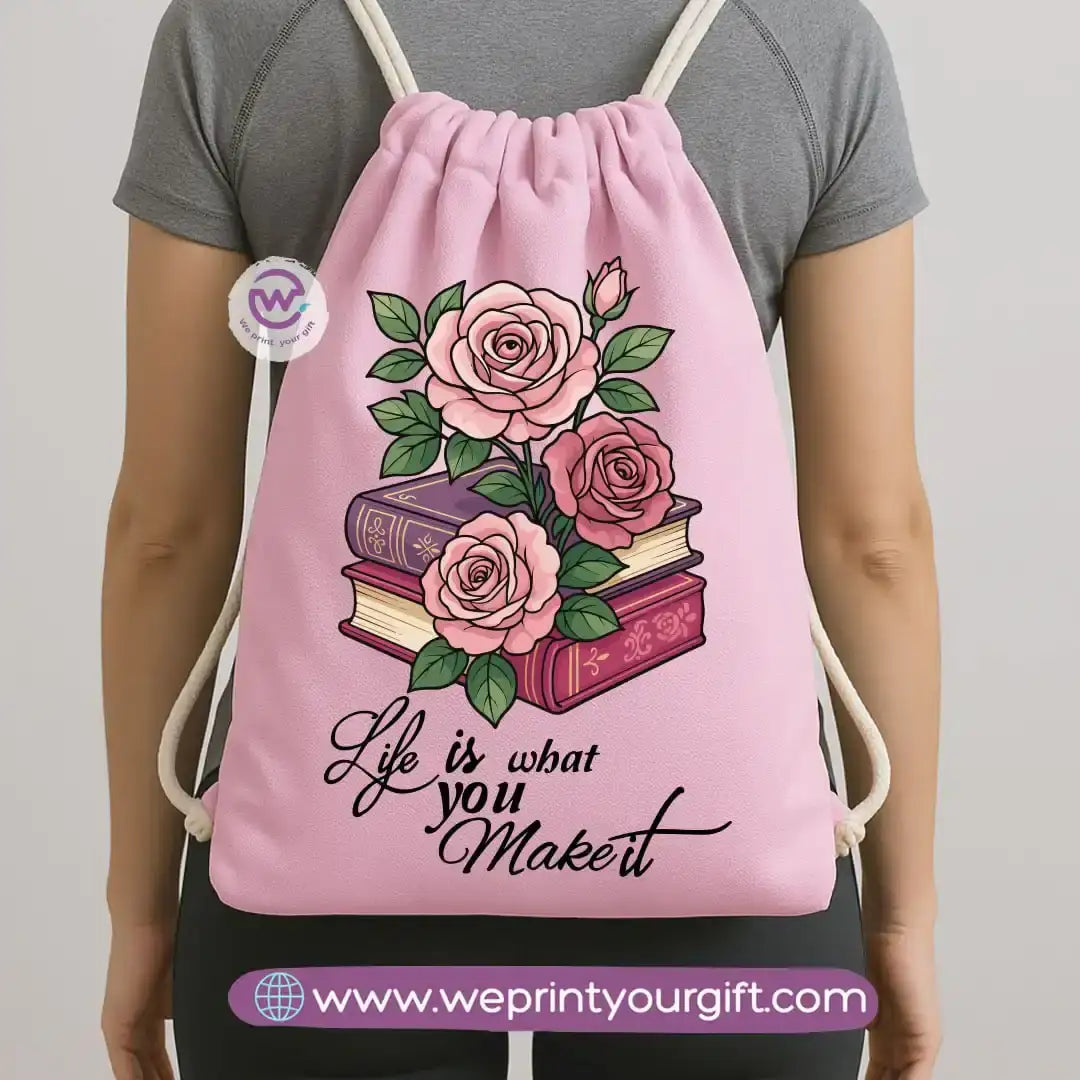 Drawstring Bag-Motivation and floral - WE PRINT