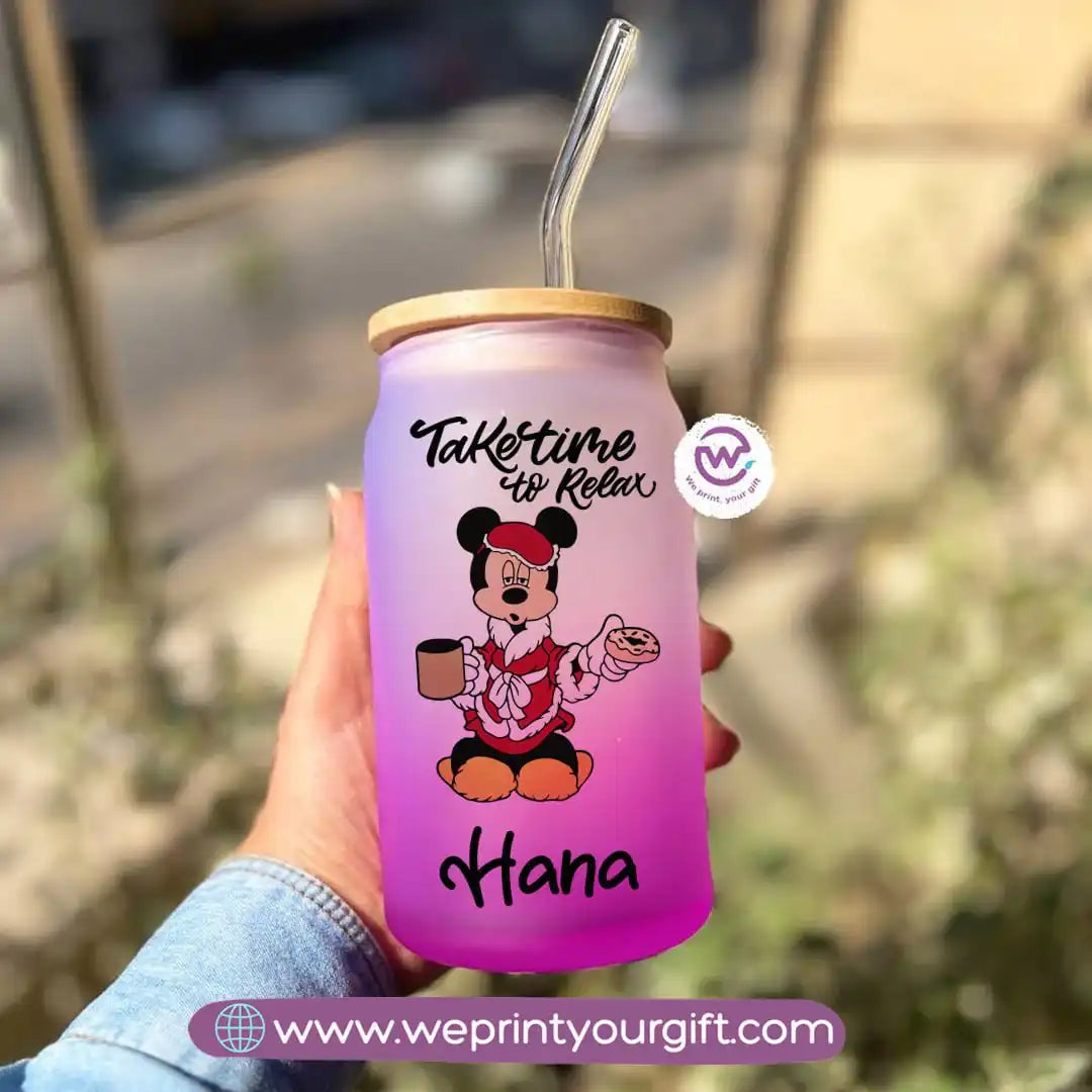 Frosted mug with straw- Disney