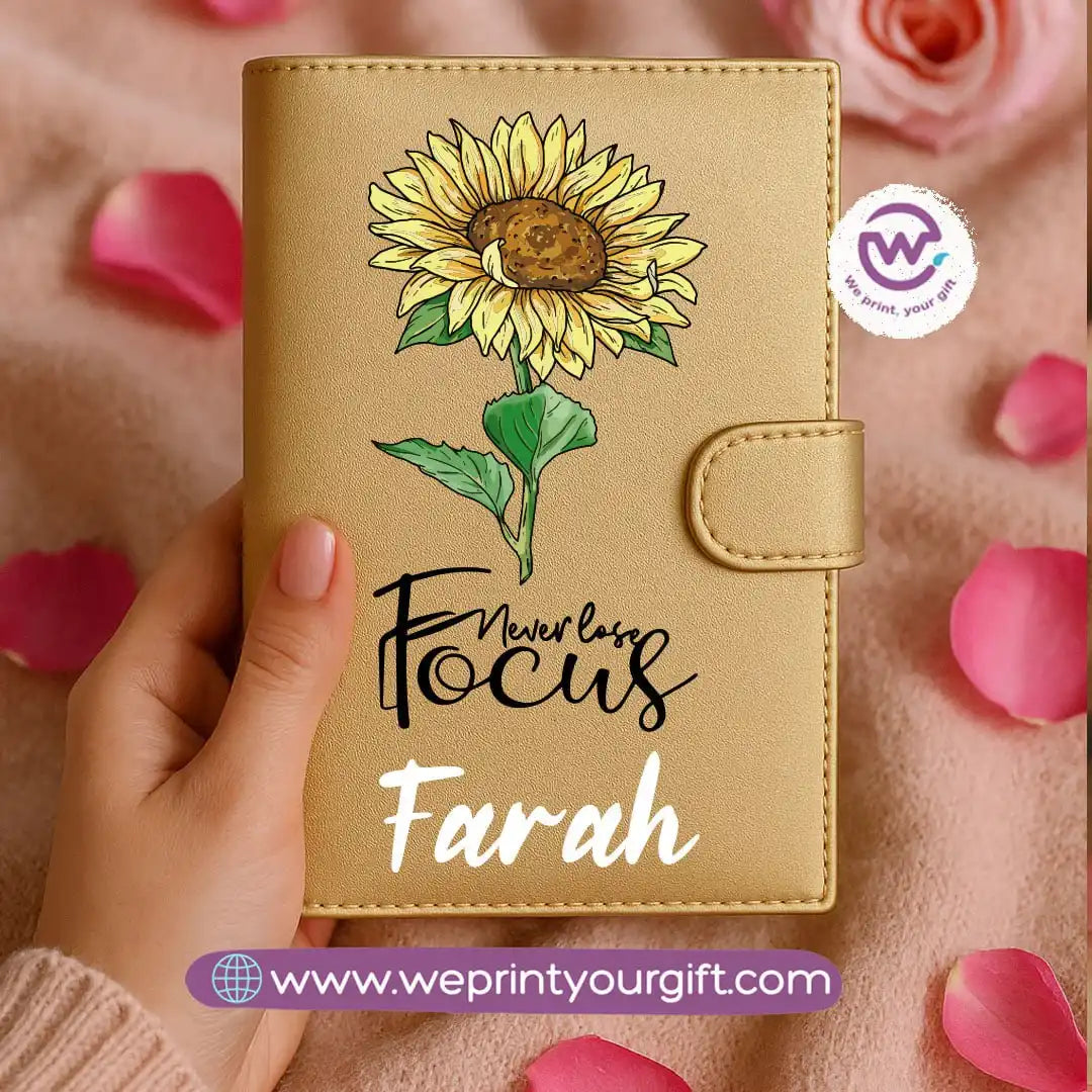 Leather wallet for women-Gold-Floral