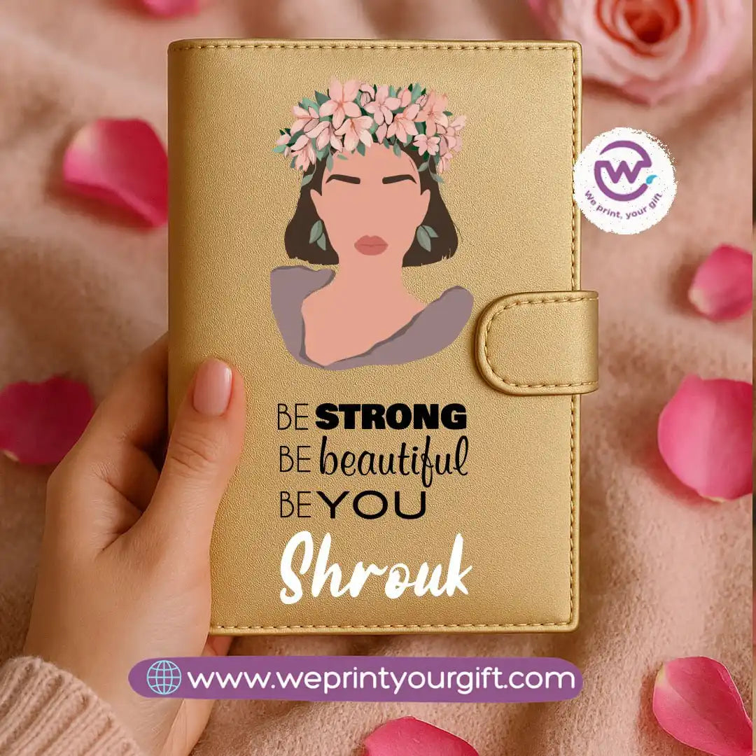 Leather wallet for women-Gold-Floral