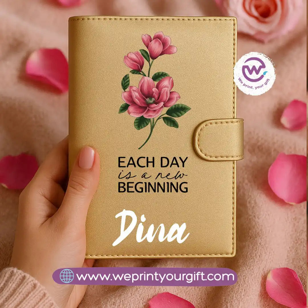 Leather wallet for women-Gold-Floral