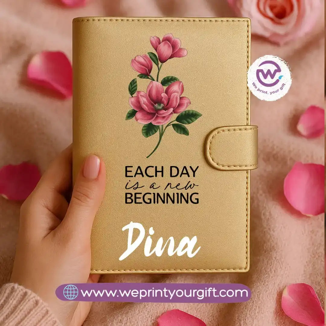 Leather wallet for women-Gold-Floral - WE PRINT