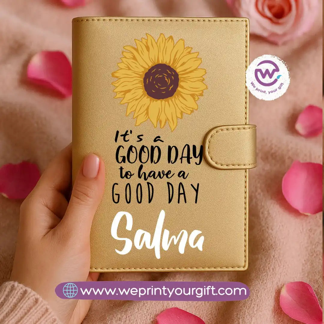 Leather wallet for women-Gold-Floral