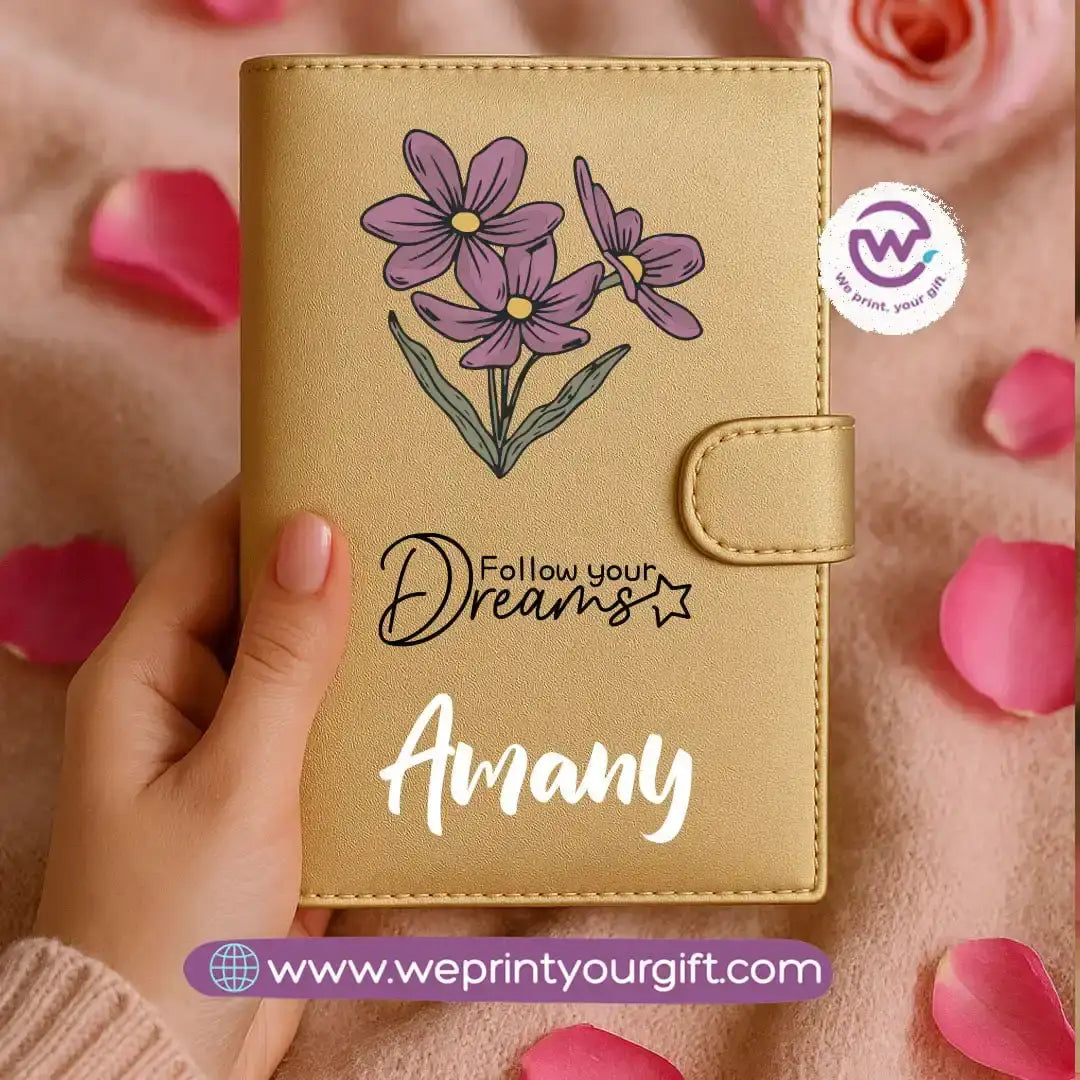 Leather wallet for women-Gold-Floral - WE PRINT