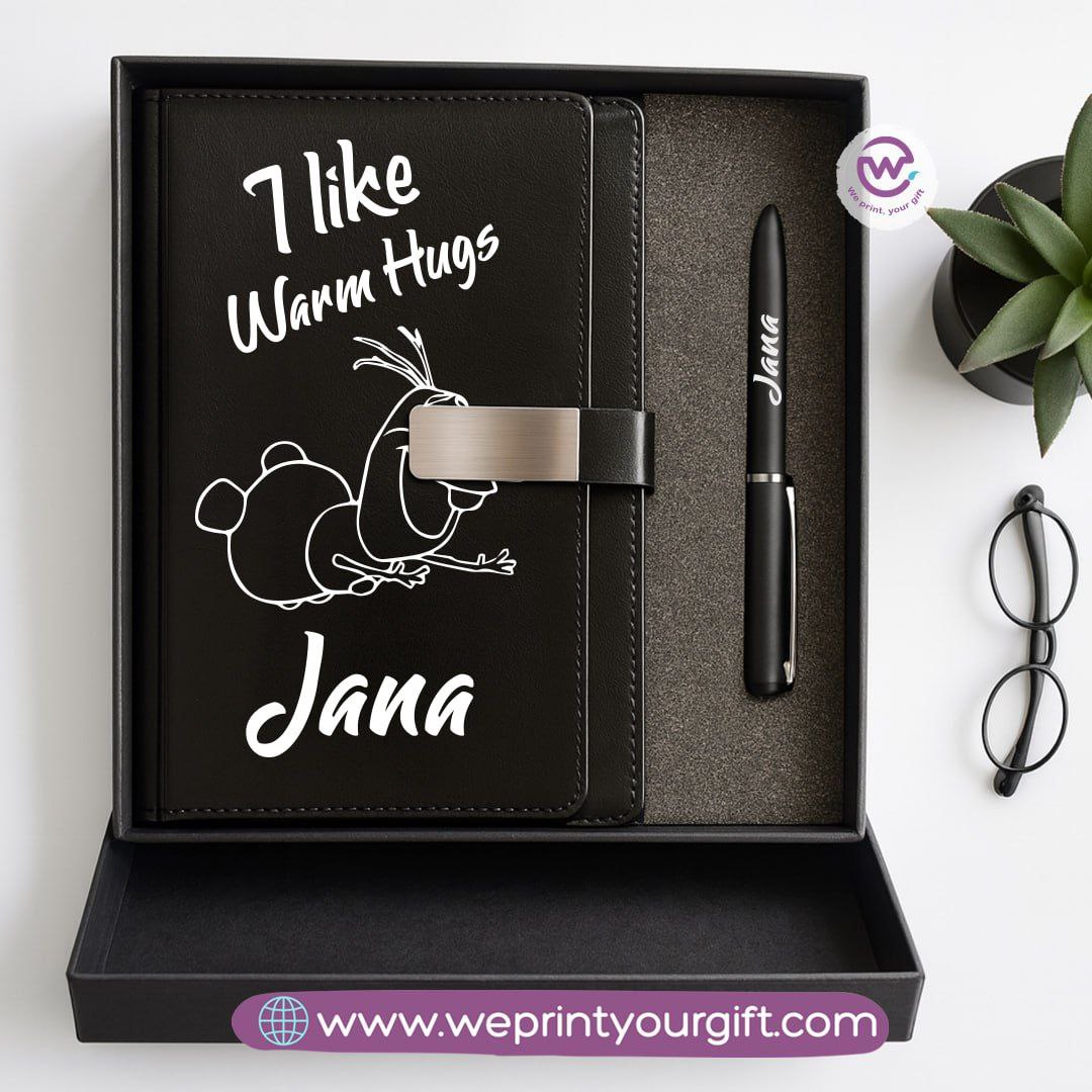 Festive Holiday Leather Gift Set โ Custom Name Notebook & Pen