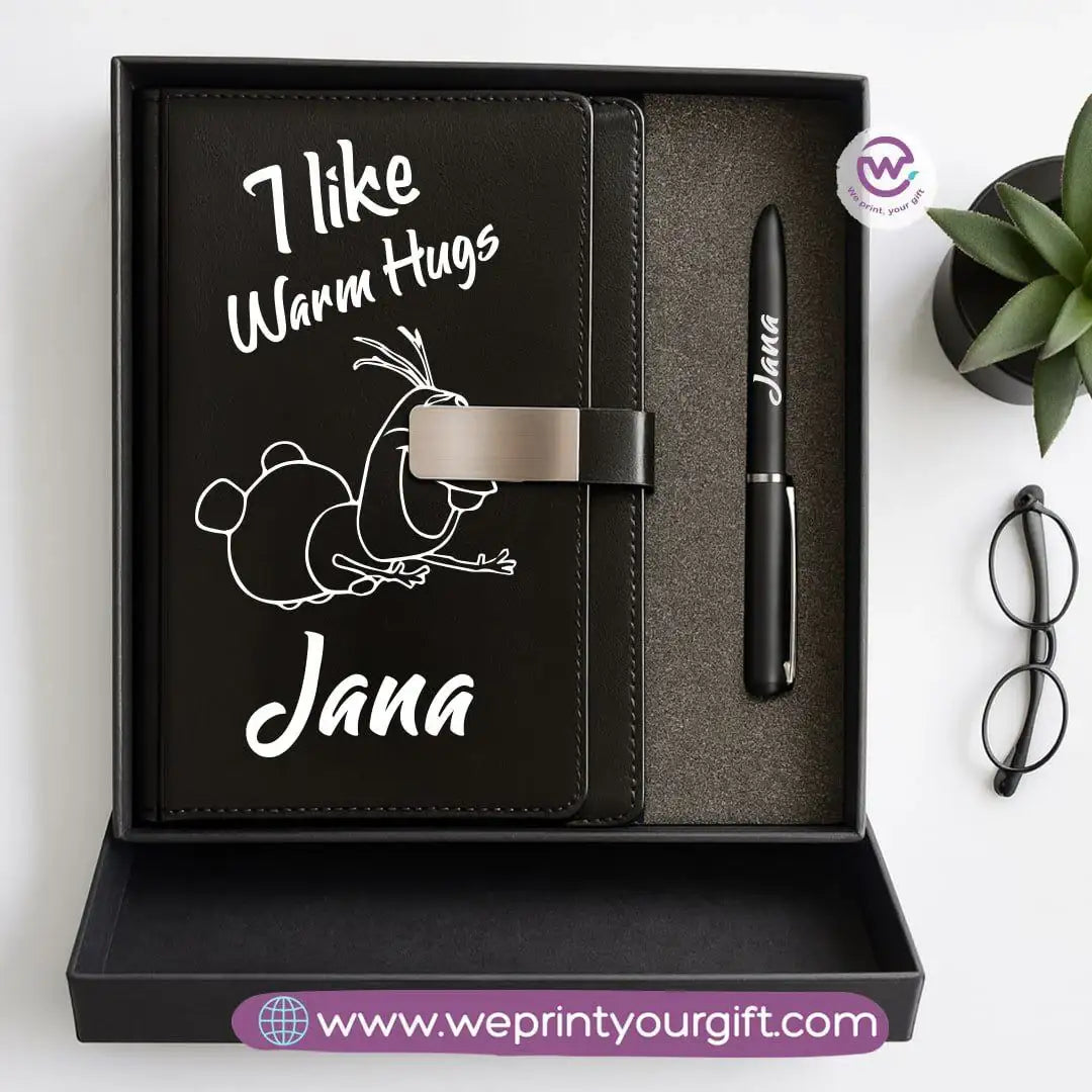 Festive Holiday Leather Gift Set โ Custom Name Notebook & Pen - WE PRINT