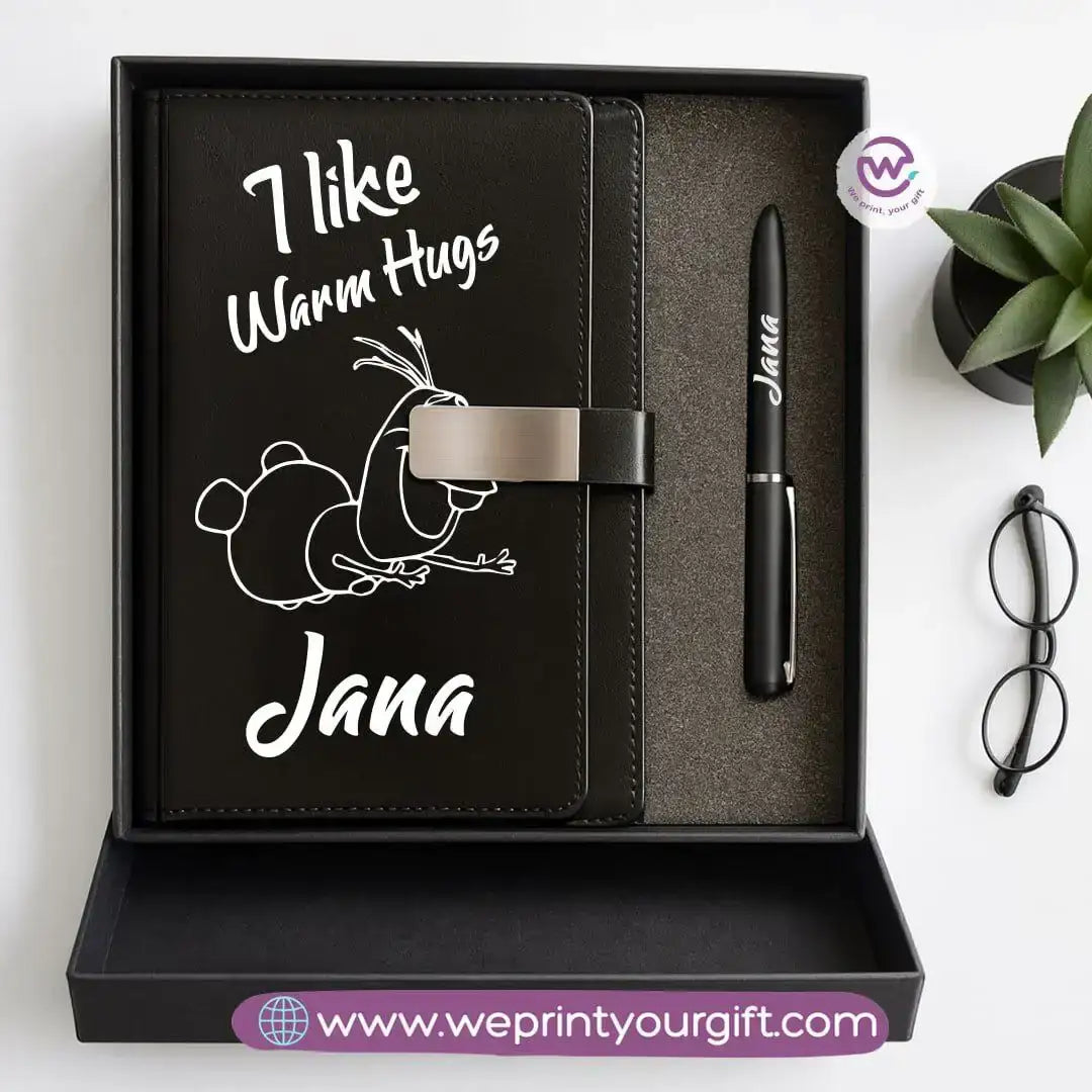 Festive Holiday Leather Gift Set – Custom Name Notebook & Pen - WE PRINT