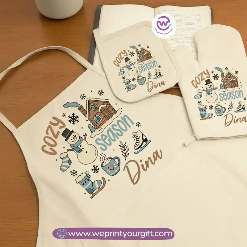 Christmas Kitchen Set – Apron, Oven Glove & Handle Holder-3 Pieces - WE PRINT