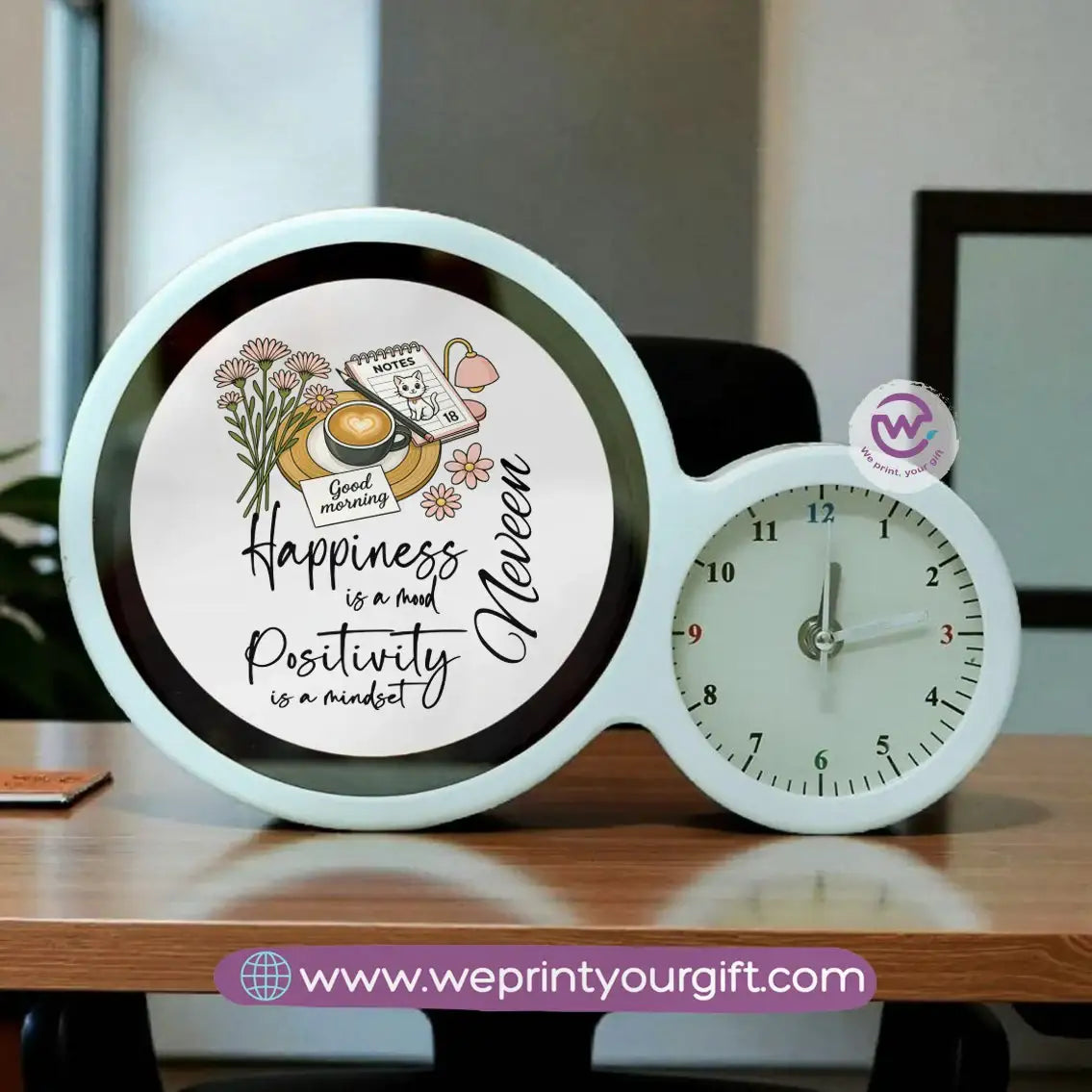 Round Magic Mirror with Clock – Motivational Digital Art Edition - WE PRINT