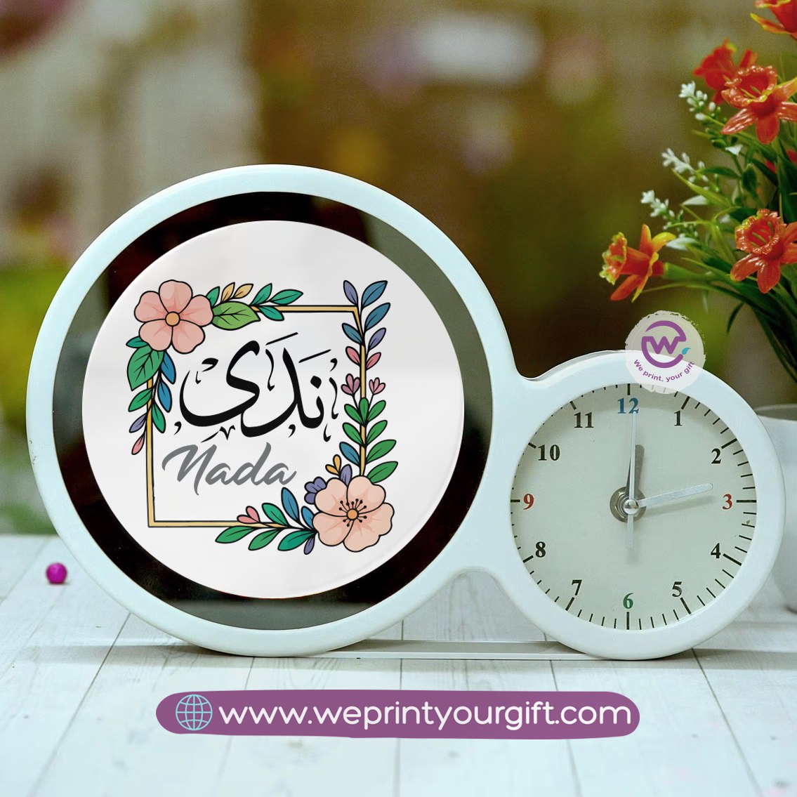 Round Magic Mirror with Clock – Custom Name Collection