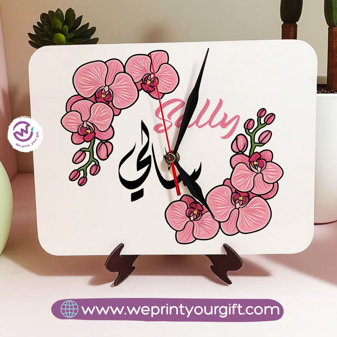 Personalized Wooden Clock with Floral Name Design