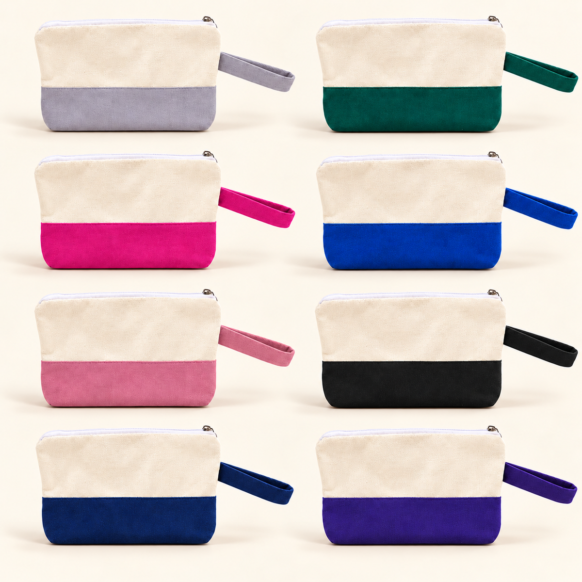 Two-Tone Canvas Pencil Case & Makeup Pouch | With Side Handle -Customization Options
