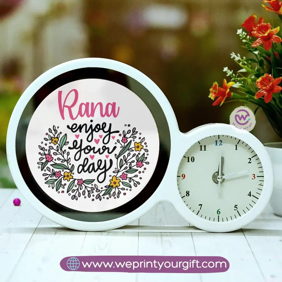 Round Magic Mirror with Clock – Personalized Motivational Design - WE PRINT