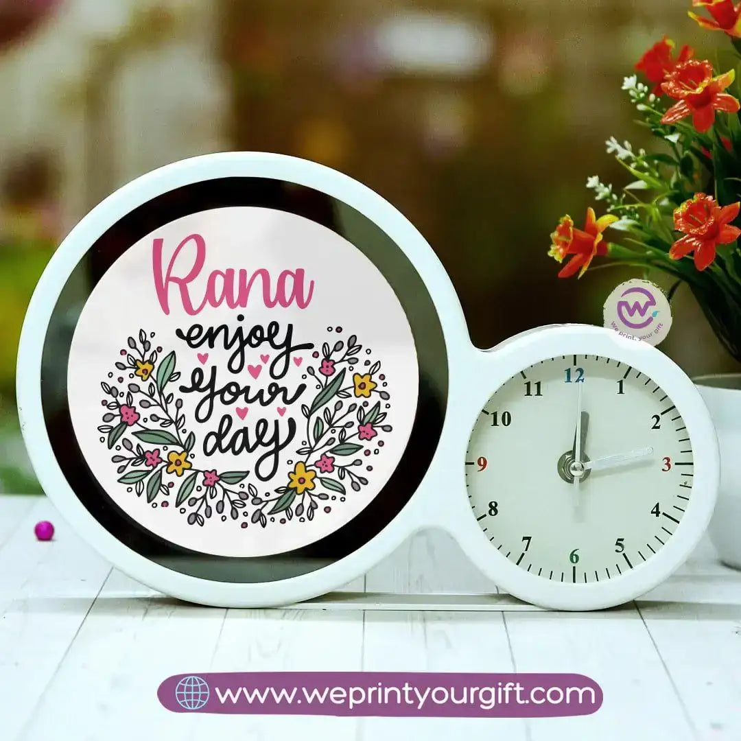 Round Magic Mirror with Clock – Personalized Motivational Design - WE PRINT
