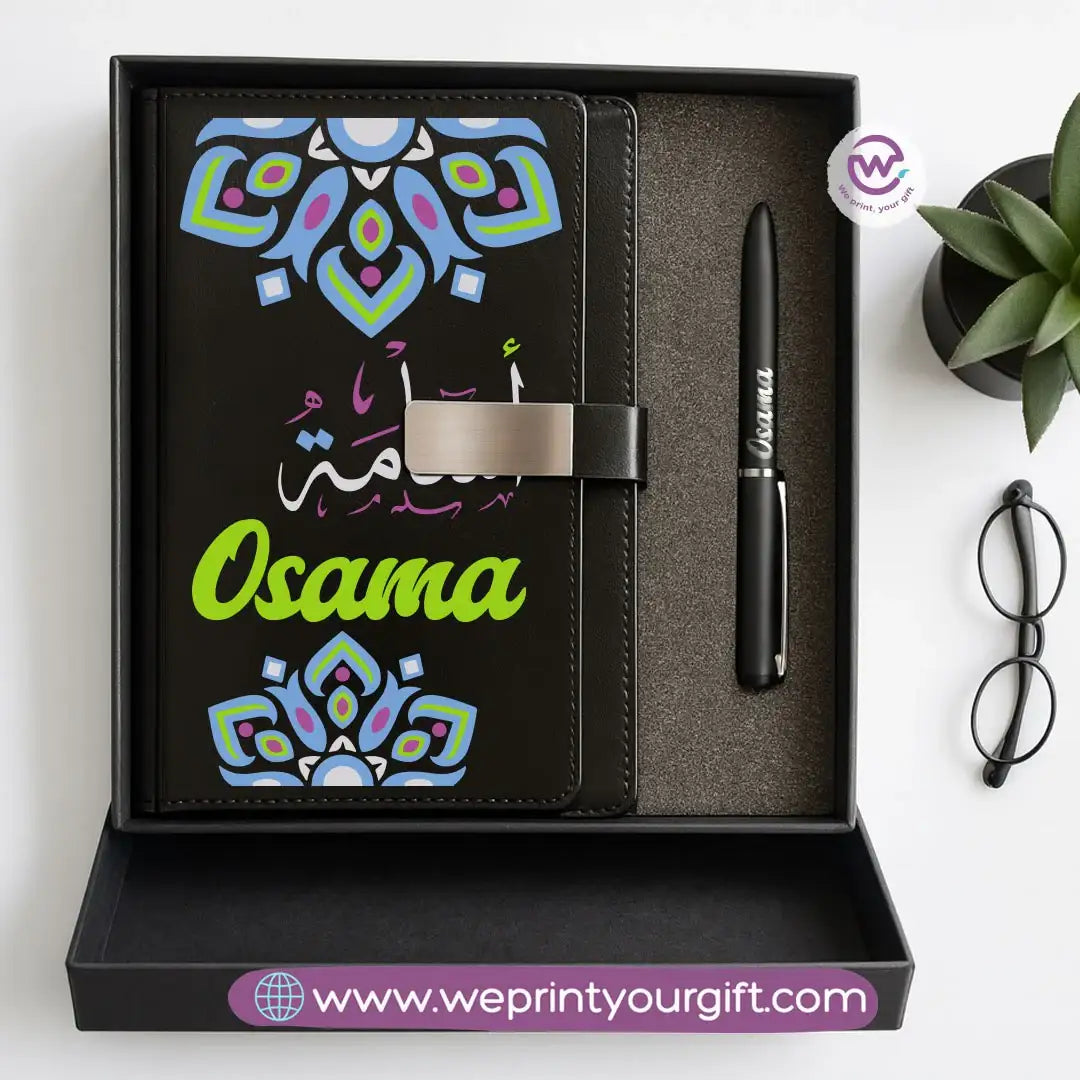 Mandala Personalized Gift Box – Custom Name Leather Notebook & Engraved Pen Set - WE PRINT