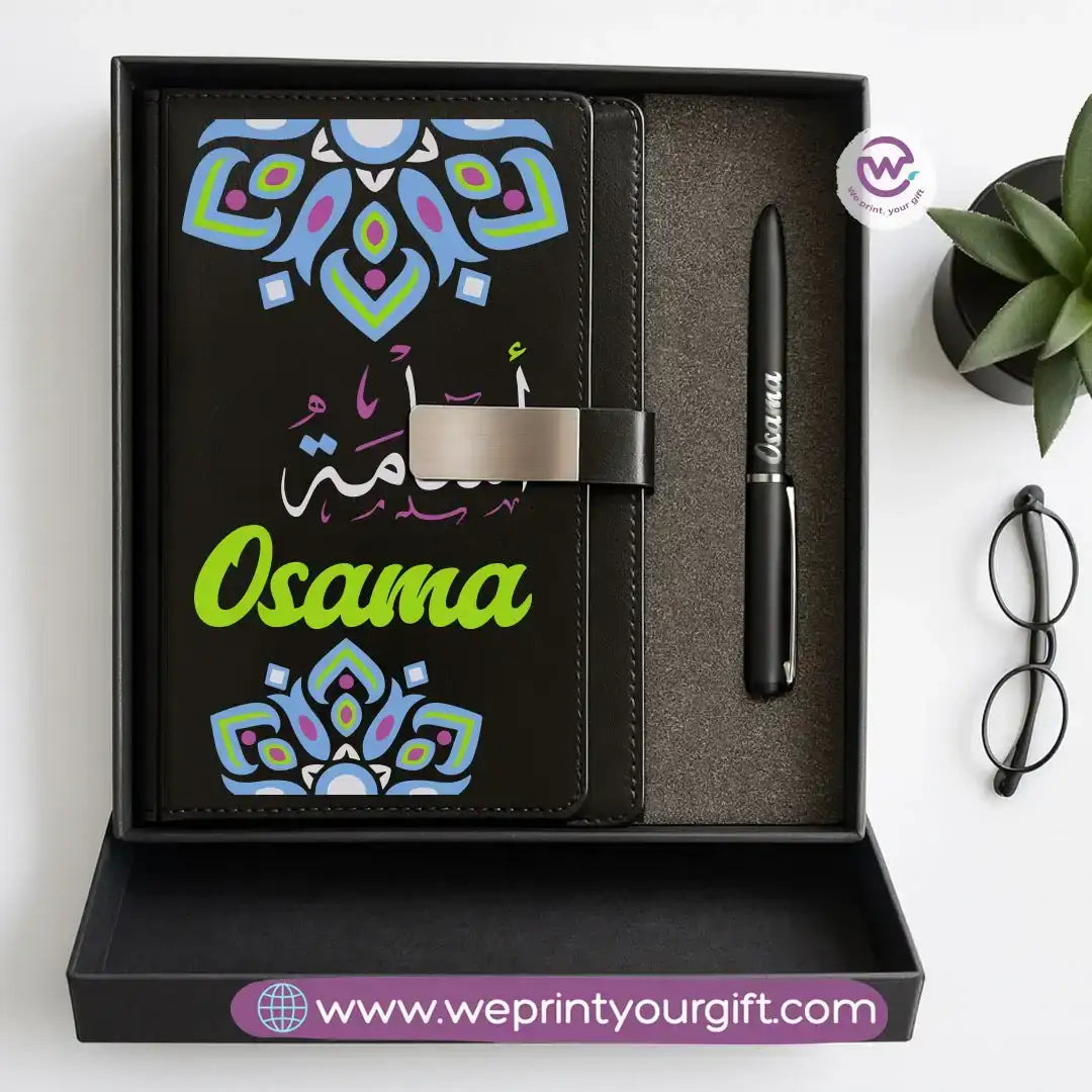 Mandala Personalized Gift Box – Custom Name Leather Notebook & Engraved Pen Set - WE PRINT